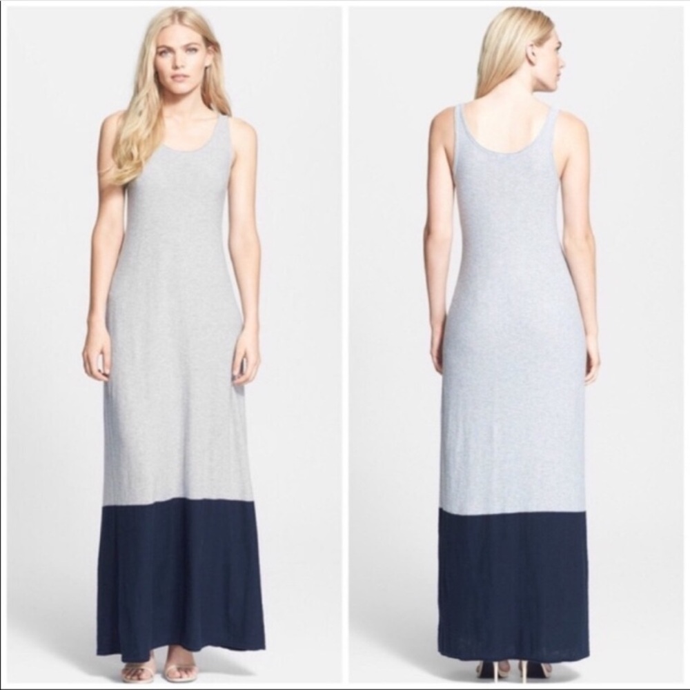 Vince Gray and Navy Knit Colorblock Maxi Dress Size Small